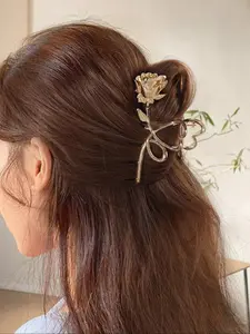 Elegant Rose Flower Metal Hair Claw, Vintage Style Hair Accessory, Valentine's Day Gift, Suitable for School, University, Fall Winter, Floral Hair Accessories