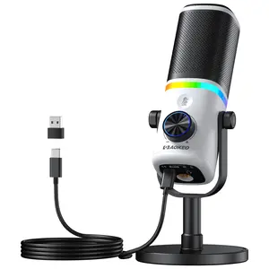 AK-10 USB/XLR Dynamic Microphone RGB Microphone Upgraded USB Dynamic Microphone White Microphone for Gaming, Studio Recording, and Computer Record.  Perfect Computer Mic for YouTube Podcast Studio Live Streaming & Live Audio