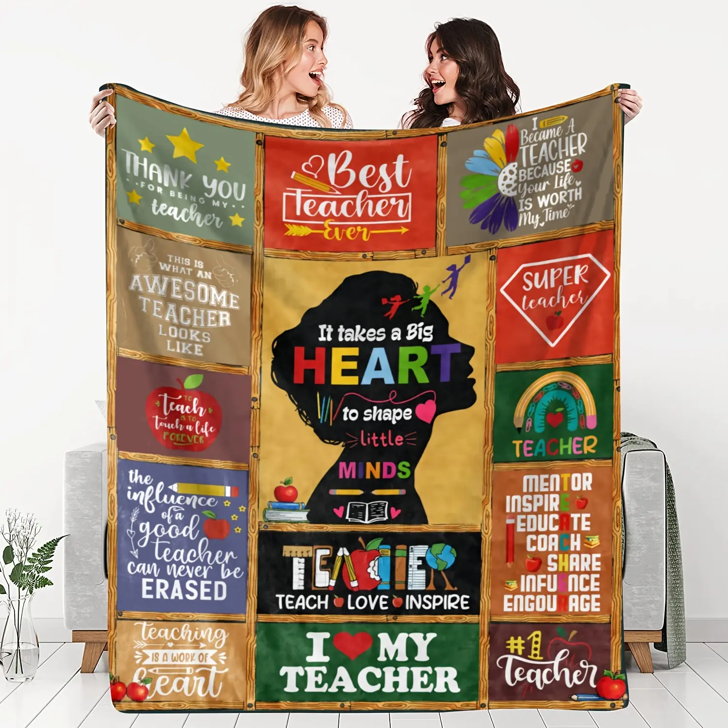 Vintage Pilling-Free Anti-Pill Fleece Polyester Flannel Throw Blanket - Cozy, Soft, Warm, Durable All-Season Home Decor for Couch & Bed - Machine Washable Teacher Appreciation Gift