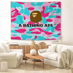 Vibrant Ape Head Pattern Digital Print Wall Tapestry, Modern Camouflage Wall Hanging, Cozy Living Room Decor, Stylish Interior Accent, Perfect for Bedroom, Lounge, or Studio Wall Art