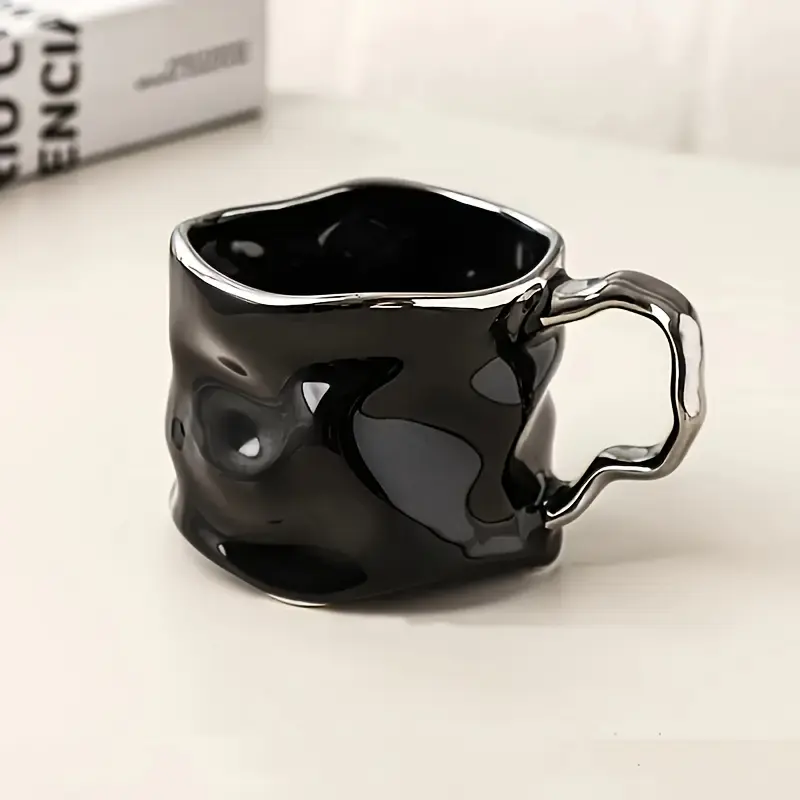 Black Novel Design Mug Ceramic Coffee Cup Twisted Design 10.31oz Water Cup Couple Cup for Breakfast Afternoon Tea Home Decoration Black/Silvery Exquisite Valentine's Day Mother's Day Gift