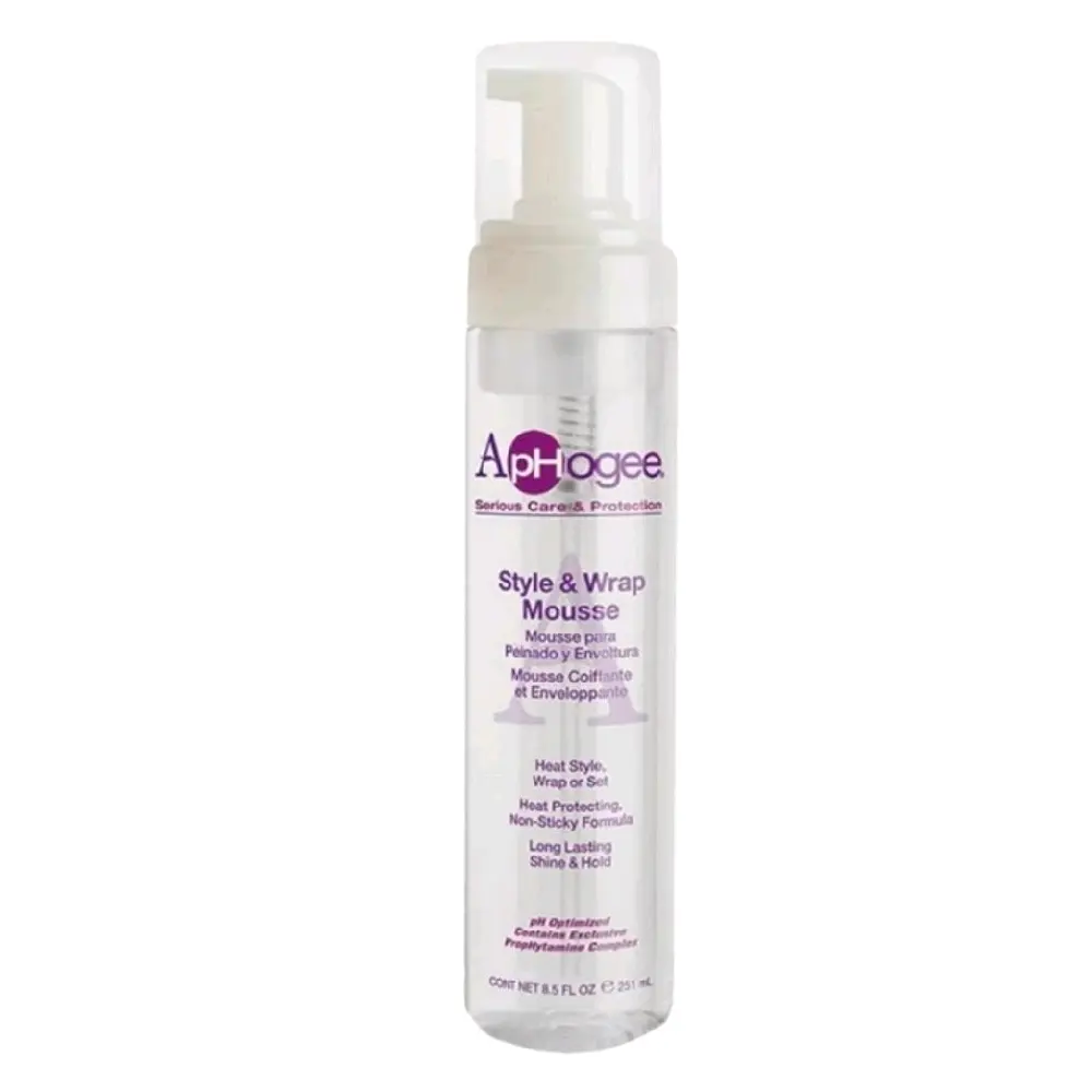 Aphogee Style & Wrap Mousse 8.5 oz - Heat Protecting Non-Sticky Formula for Shine & Hold