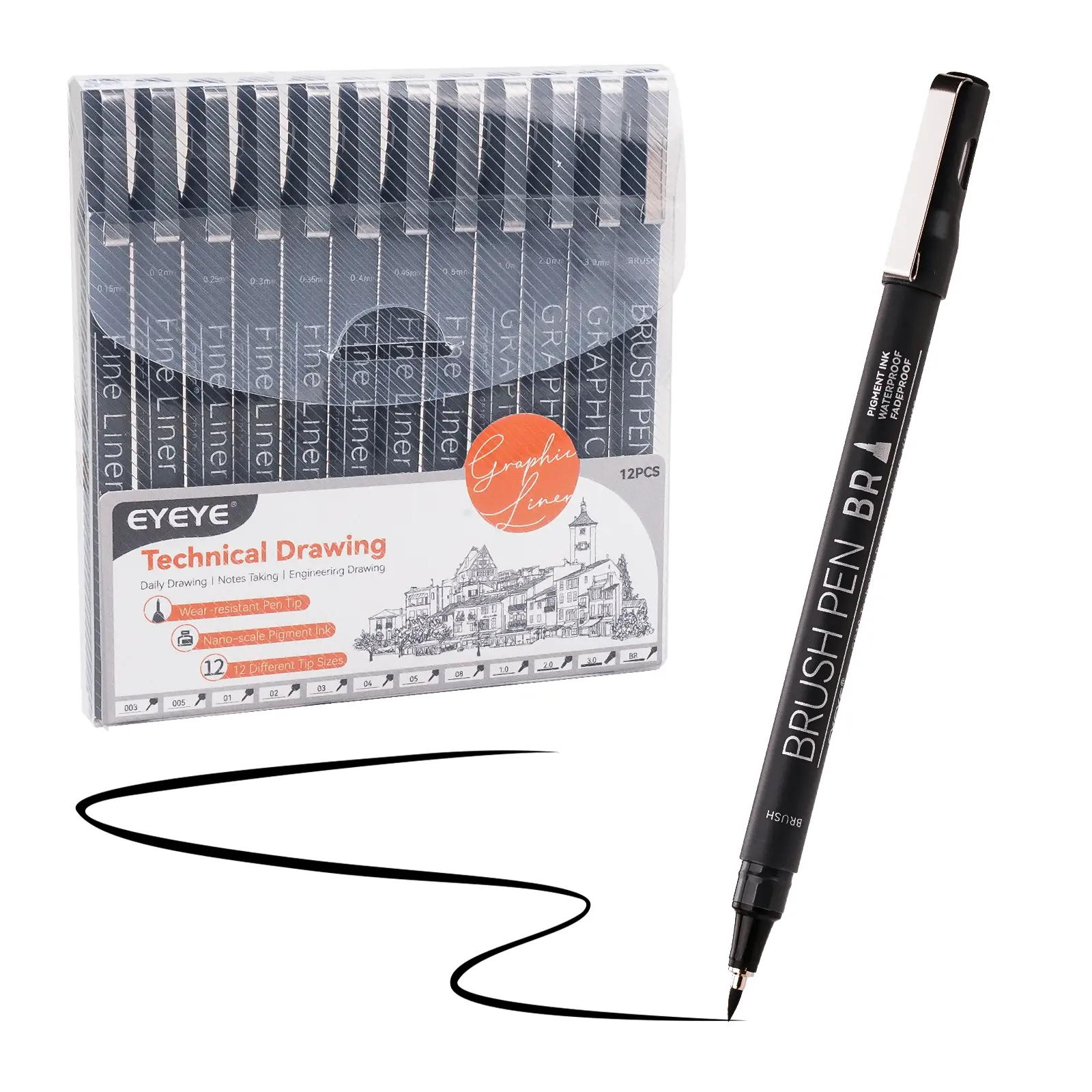 EYEYE Micro Fineliner Pens GP10 Black Drawing Art Pens 12 Archival Pen Waterproof Ink Set Artist Supplies Archival Inking Markers Sketch Outline Pen Precision Drawing and Sketching Kit art supplies Brush Pens summerwins,summerwins