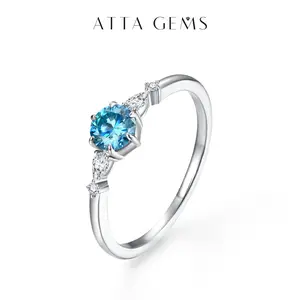 Colorful Synthetic Moissanite Ring Round Cut 5.0mm D Color VVS1 Blue Moissanite Ring for Women Birthday Gift  Personality Jewelry Party R092