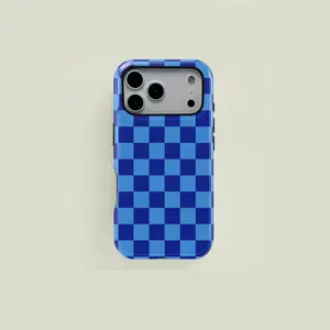 1PC Checkered Pattern Print Phone Case, Rugged Shockproof 2in1 Protective Shell for iPhone 17 16 15 14 13 12 Pro Max, Samsung Galaxy S25 S24 S23 S22 Ultra Series Holiday Gift Minimalist Stylish Cover Protector