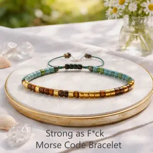 Morse Code Bracelet STRONG AS F*CK Healing Protection Tiger Eye Turquoise Stone Bracelet Jewelry
