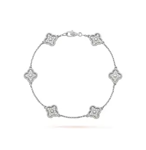 Pre-owned Van Cleef & Arpels Sweet Alhambra bracelet, 6 motifs, rhodium plated 18K white gold, full paved