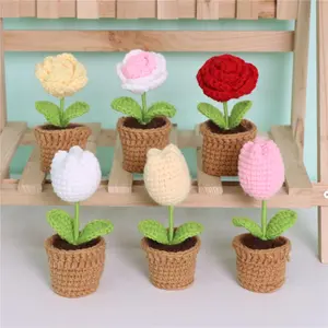 Crochet Flower Pot, 1 Count Handmade Knitting Flower Pot, DIY Decorative Flower Pot for Home & Party Decoration, Ideal Gift Choice, Handmade Crochet Flowers