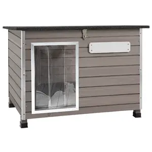 Petscosset Outdoor Dog House for Small Sized Dogs,Indoor Wooden Doghouse, Waterproof Outside Dogs Kennel Puppy Shelter with All Around Metal Frames,Elevated Floor,Reinforced Bottom Support