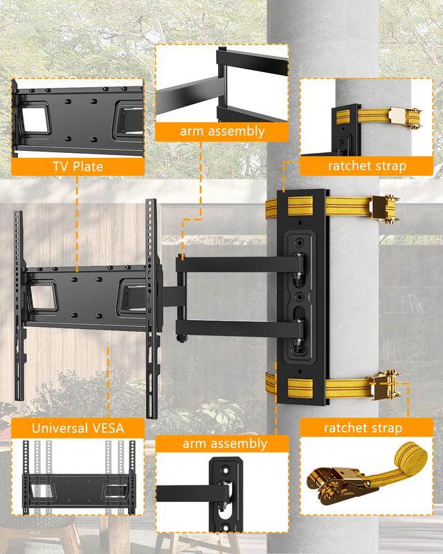 Gazebo Drill-Free Weatherproof Outdoor TV Wall Mount 180° Rotating Screen 88-Pound Capacity Suitable for 26-65" TVs Horizontal & Vertical Switchable