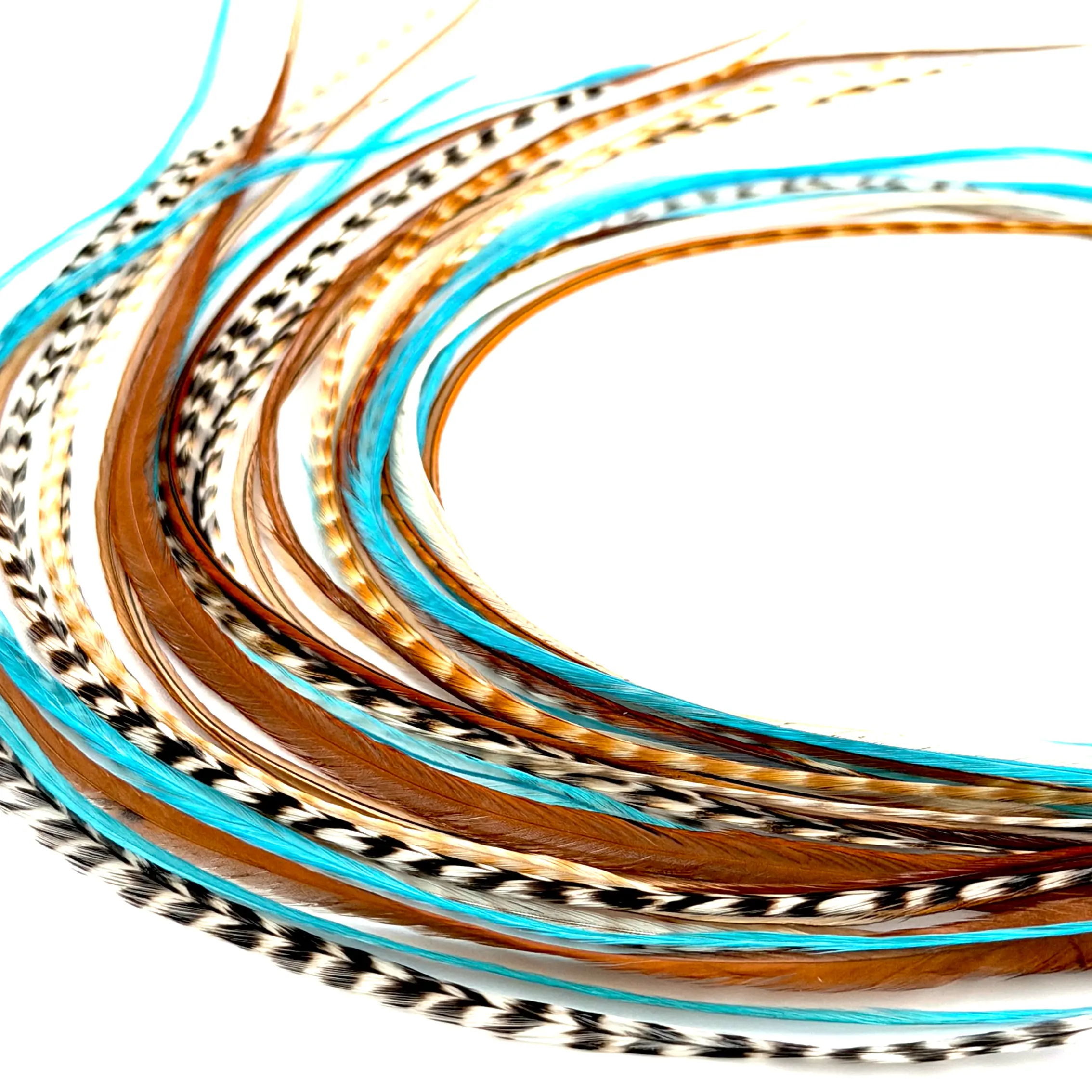 Real Natural & Turquoise Color Feather Hair Extensions Clip-In DIY Kit (50 Pc) | 9”-14” length | Boho Festival + Western Cowgirl Hair | Heat Safe, No Damage, Salon Quality