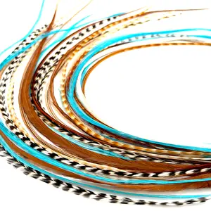Real Natural & Turquoise Color Feather Hair Extensions Clip-In DIY Kit (50 Pc) | 9”-14” length | Boho Festival + Western Cowgirl Hair | Heat Safe, No Damage, Salon Quality