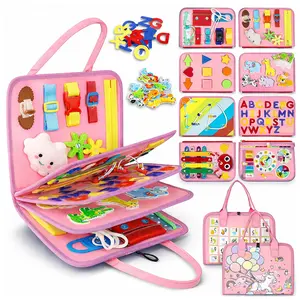 Pink Unicorn Busy Board  - Dreamy Balloon Theme Montessori Sensory Toy - Screen-Free Travel Bag for Toddler Girls 1-4Y - Best Birthday Gift & Fine Motor Skills Activity