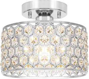 Lxybcce Chrome Crystal Ceiling Light Fixture - Modern Semi Flush Mount Ceiling Chandelier Lighting for Hallway, Kitchen & Foyer | Dazzling Prism Chandelier with Easy Installation,1 Light, 9 in