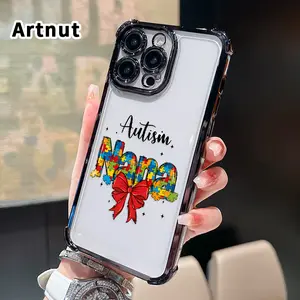 Autism Puzzle Nana Mobile Phone Case for iPhone 17 16 Pro Max 15 Plus 14 13 12 11 E Air Four Corner Anti-drop Shockproof Non-slip Silicone Transparent Protective Cover