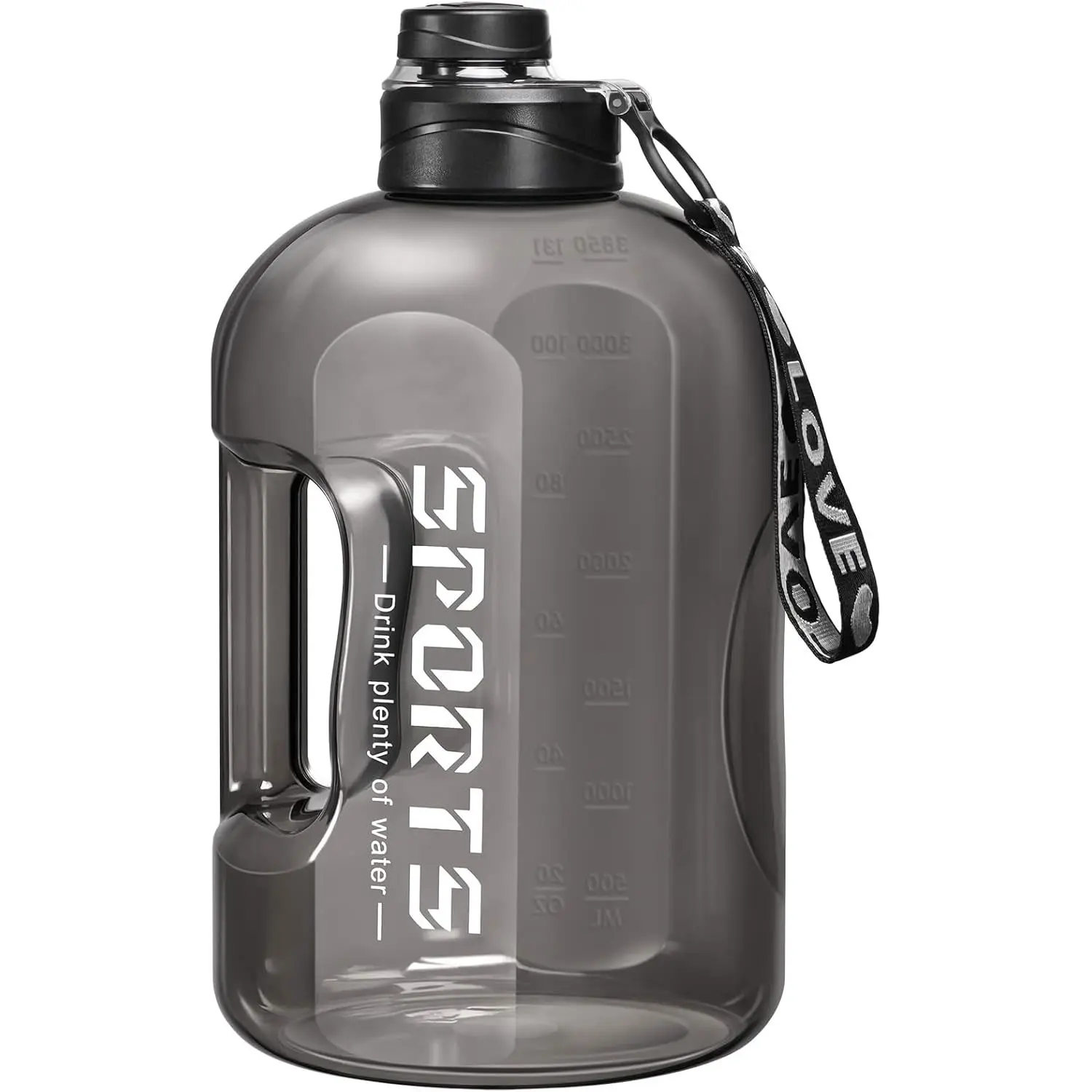 1 Gallon Water Bottle with Handle Large Gallon Water Jug with Strap Big Sports Bottle for Gym Reusable Black Water Container 128 oz Leak Proof BPA Free Wide Mouth for Easy Cleaning, Hydration Bottle, Leakproof