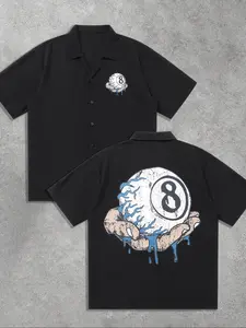 Men's Regular Fit Hand & Ball Print Short Sleeve Dress Shirt, Casual Comfy Button Closure Collared Shirt for Summer, Fashion Men's Top for Daily Wear, Tropical, Casual Streetwear Shirt, Menswear