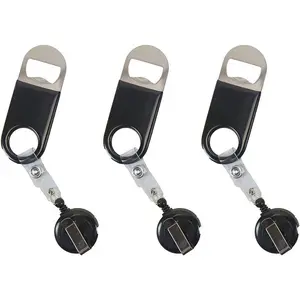 Retractable Flat  Bottle Opener with Belt Clip for Bartenders,Waiter (Black 3-Pack)