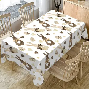 1 Pc Easter Rectangle Tablecloth, Easter Cute Bunny Eggs Pattern Tablecloth, Holiday Kitchen Dining Table Decor For Home Party Picnics & Dinners Decor Easter Decorations