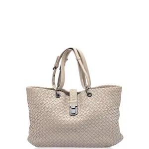 Pre-owned Bottega Veneta Leather tote bags Tote Bag Calfskin Intrecciato Dark Deige (ym010526c9)
