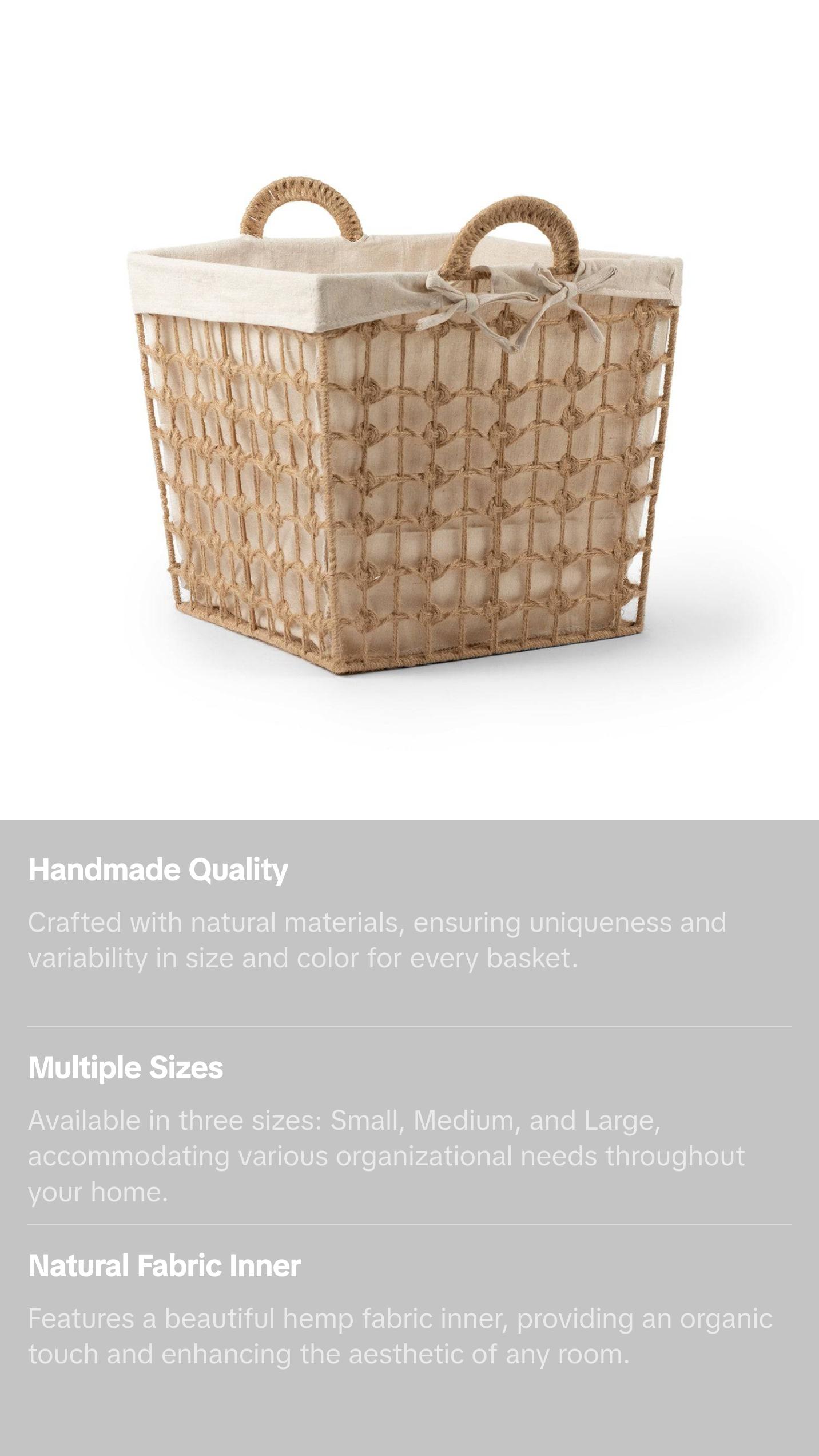 Square Hemp Tied Wire Basket with Fabric Inner