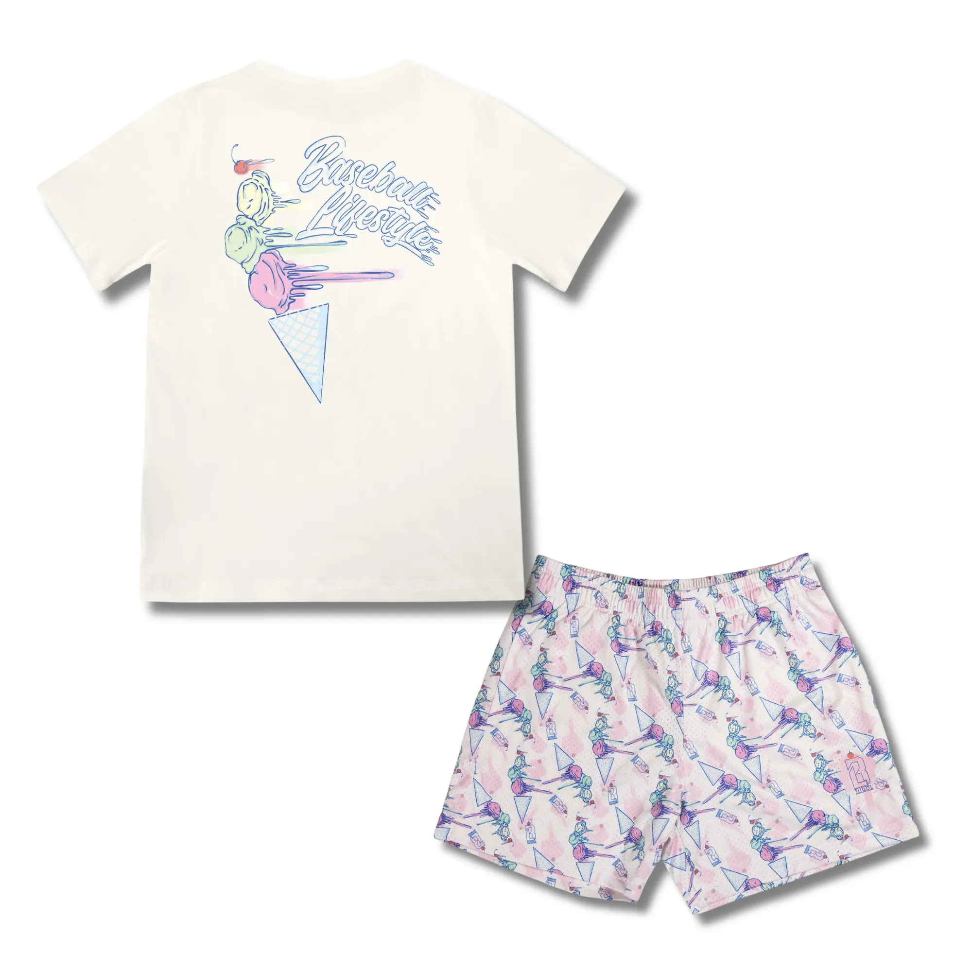 Baseball Lifestyle 101 Fastball Scoops Cream Set | Youth & Adult Tee & Mesh Shorts