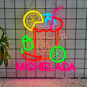 Atmosphere Essential! Michelada Neon Sign, Wall Art Decoration for Mexican Restaurants and Cocktail Bars, Perfect for Man Caves, Kitchen Parties, and Home Decor, LED Lights with 10-level Brightness Adjustment, USB Powered, Super Bright and Dimmable.
