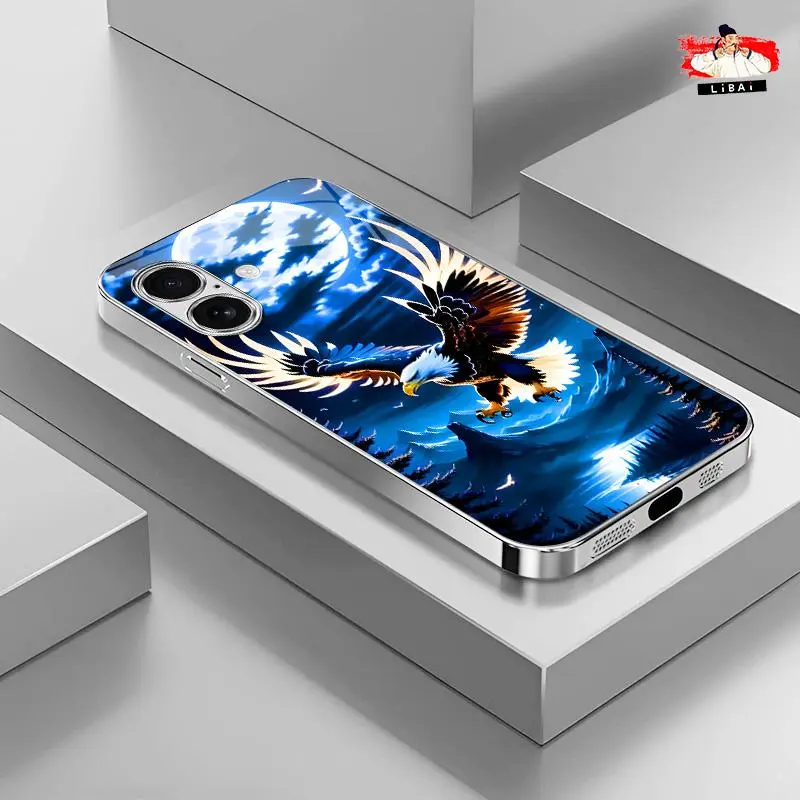 Suitable for [iPhone 16 Plus] Light luxury crystal eagle pattern and scorpion glass electroplated mobile phone case, exquisite and gorgeous 995