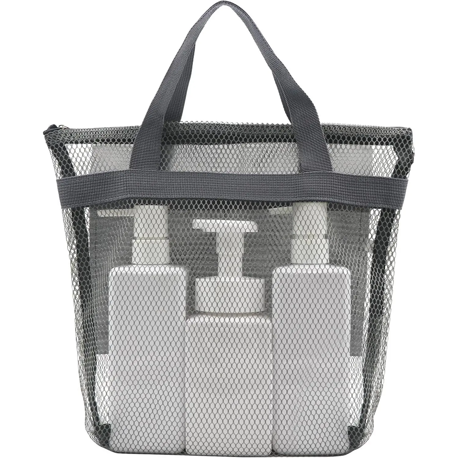 Mesh Shower , Portable Shower Bag, Quick-Dry   Bath Organizer with Zipper, Toiletry Bag Essentials for Camping Travel College Dorm Room Gym (Grey)