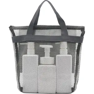 Mesh Shower , Portable Shower Bag, Quick-Dry   Bath Organizer with Zipper, Toiletry Bag Essentials for Camping Travel College Dorm Room Gym (Grey)