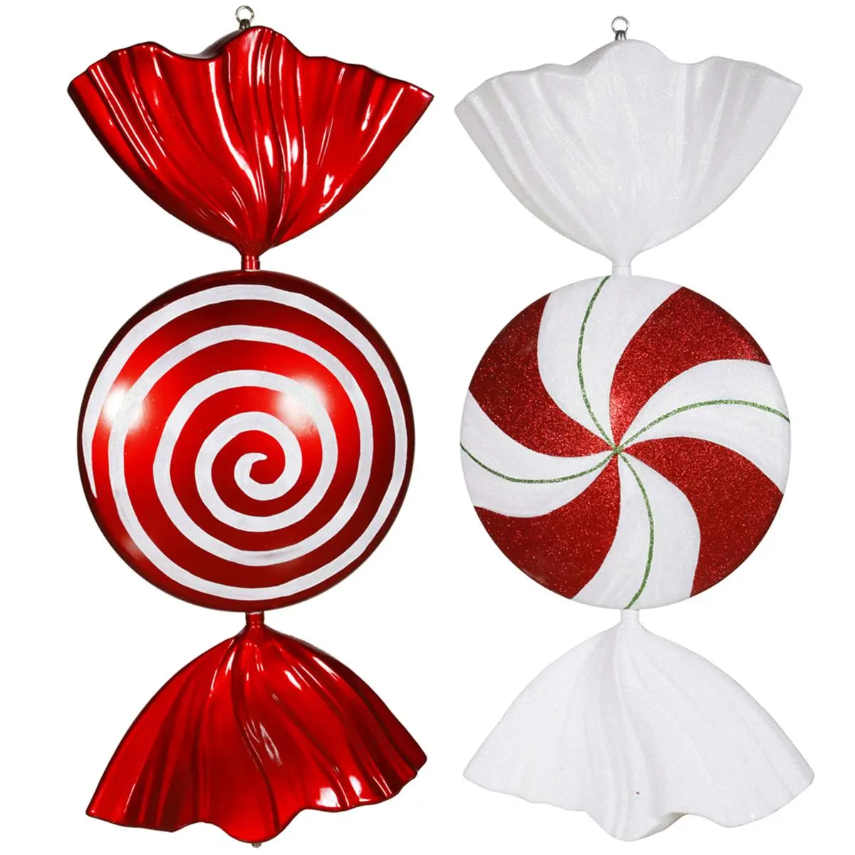 212 MAIN 18 in. Shatterproof Plastic Flat Peppermint Candy Theme Christmas Ornament - Red-White-Green, 2 per Bag, Cute Festive Decorations, Festival-Inspired Christmas Decor, Home Decor