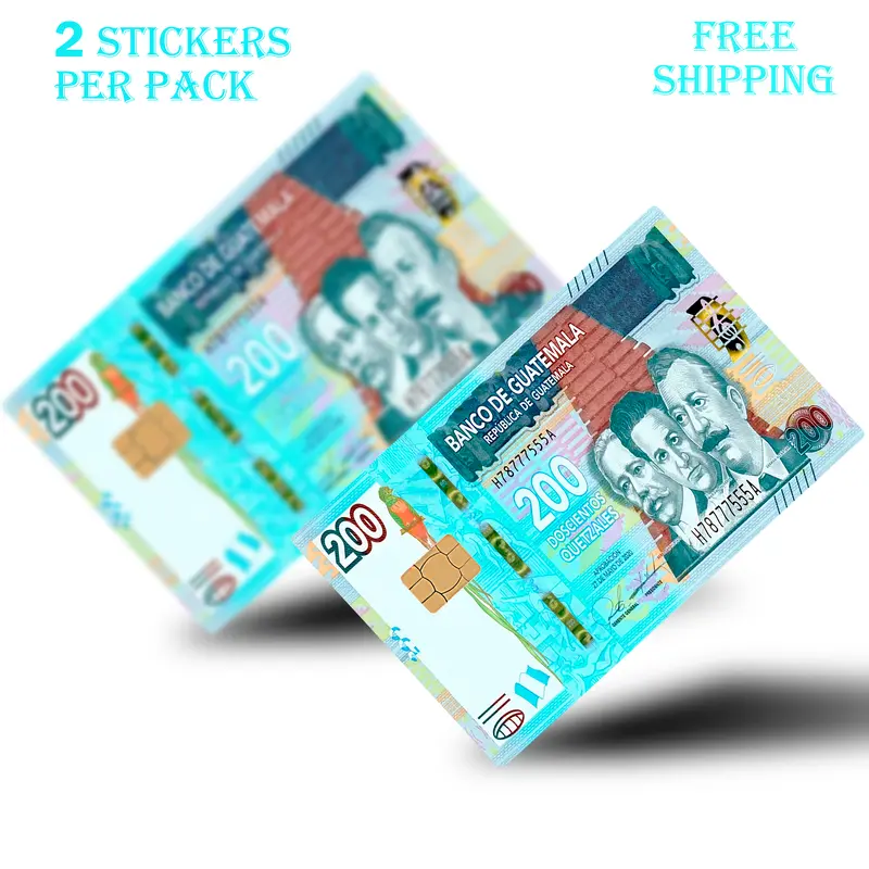 Todos Los Quetzales 2PCS Decal Sticker Kit - Waterproof Slim-Fit Debit/Credit Card Covers, Fun Stickers, Humorous Decals for Small Chip Use, Office Stationery Labels to Personalize & Keep Cards Safe
