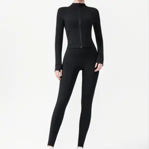 JH Women's 2-Piece Yoga Set - Cropped Stand Collar Jacket & Ankle-Length Leggings. Slim Fit for Yoga, Gym, Running & Workouts