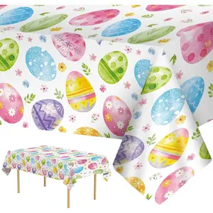 3 Pcs Easter Tablecloth Plastic - Large Spring Watercolor Table Cloth, Disposable Rectangle Easter Eggs Themed Table Cover for Easters Decorations Party Supplies Tables Decor Favos, 108x54 Inch