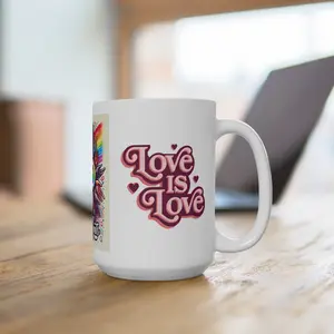 Colorful Love Without Limits Mug - 15oz Microwave & Dishwasher Safe Ceramic with Rainbow Heart Design, Ideal for Coffee and Pride Celebrations Drinkware Beverage