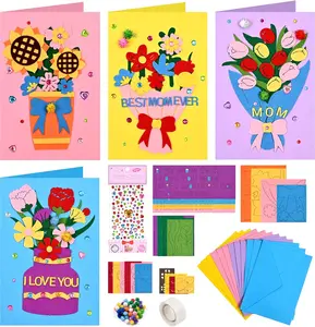 12 Sets Mothers Day Crafts for Kids, Mother's Day Card Making Kits, DIY Flower Craft Handmade Greeting Card with Envelopes for Classroom Home Kindergarten Activities