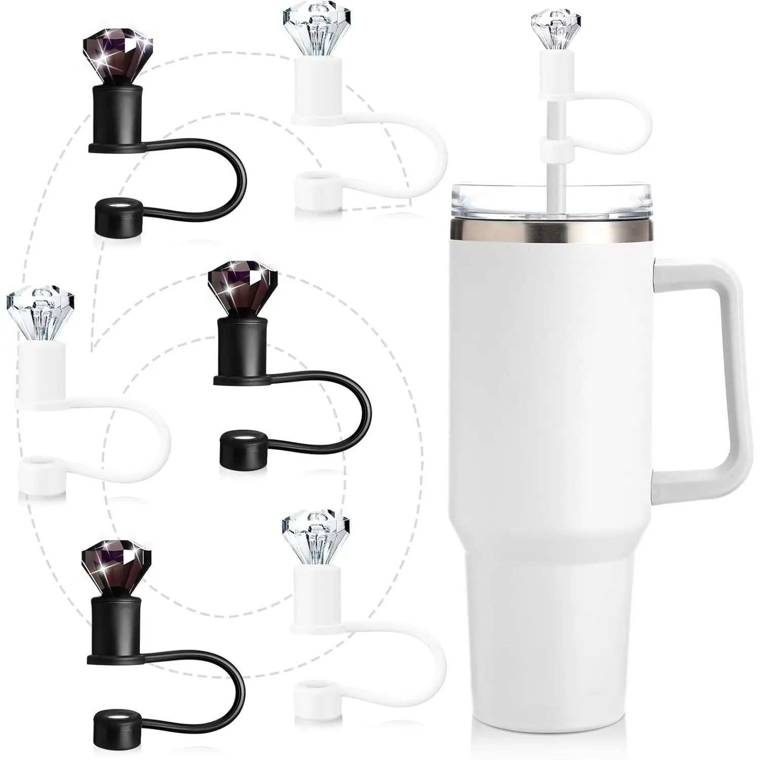 6 Pcs Bling Diamond Straw Topper Gift Compatible with Stanley Cup Accessories 40&30oz Reusable Diamond Straw Cap Cover Charms for Tumbler Suitable 10mm Pipe Topper Decoration