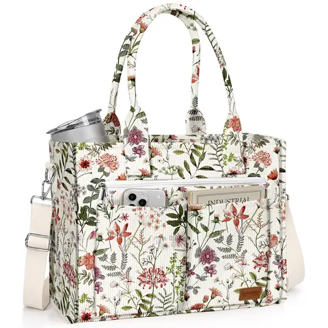 Women's Structured Corduroy Miss Adola Tote Bag - Large Crossbody Work Bag for Laptops