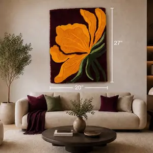 Handmade Tufted Rug Wall Art 27x20 – 3D Floral Modern Decor