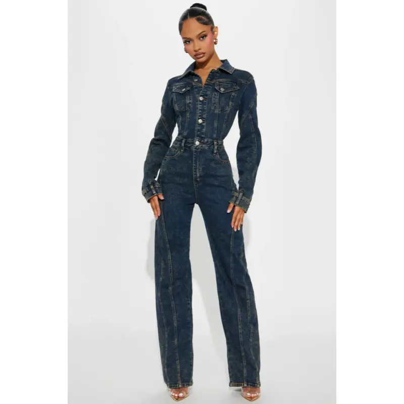 summer spring clothes Women Cargo Denim Washed Long Sleeve Wide Leg Jumpsuits 2025 Elastic Oufits Streetwear Club One Piece Jeans Rompers