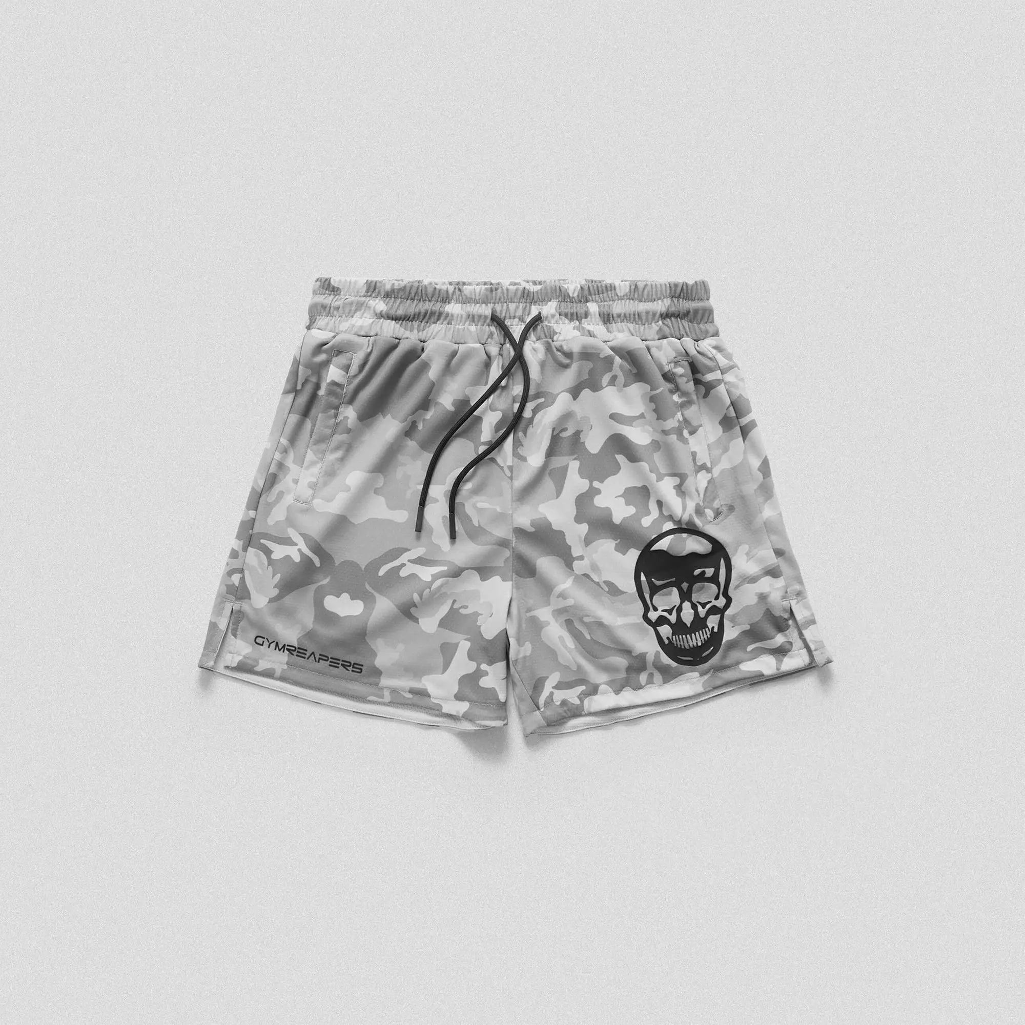GYMREAPERS White Camo Mesh Training Shorts for Men - Ideal for Summer Workouts & Weightlifting