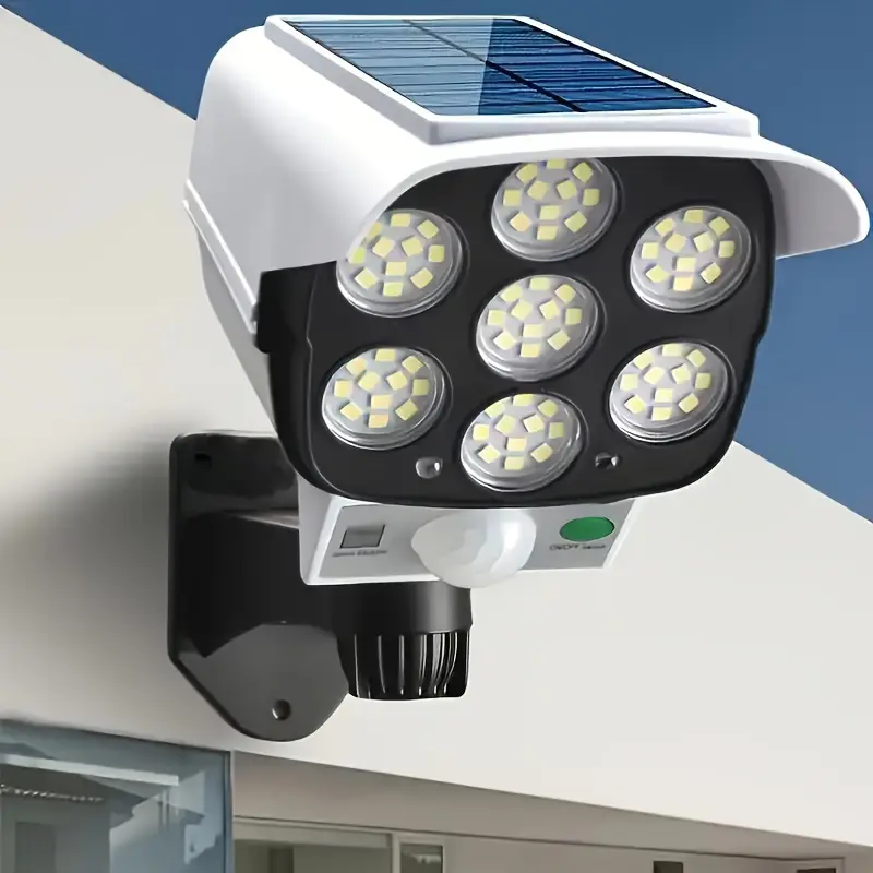Outdoor Sports Sensor Solar Light, Fake Camera Solar Light, Solar Outside Lights, 77 LED Spotlights With Remote Control, Wireless Floodlight Fake Security Camera, Suitable For Hotels, Porches, Gardens, Multifunctional Lighting