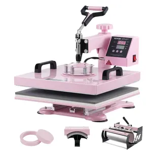 【Summervibes】VEVOR Heat Press Machine,  , 15 x 15 inch, 5 in 1 Heat Transfer Machine with 30 oz Tumbler Press, 360° Swing Away T-Shirt Pressing, Digital Precise Control, for T-Shirts/Mugs/Hats/Plates, Pink