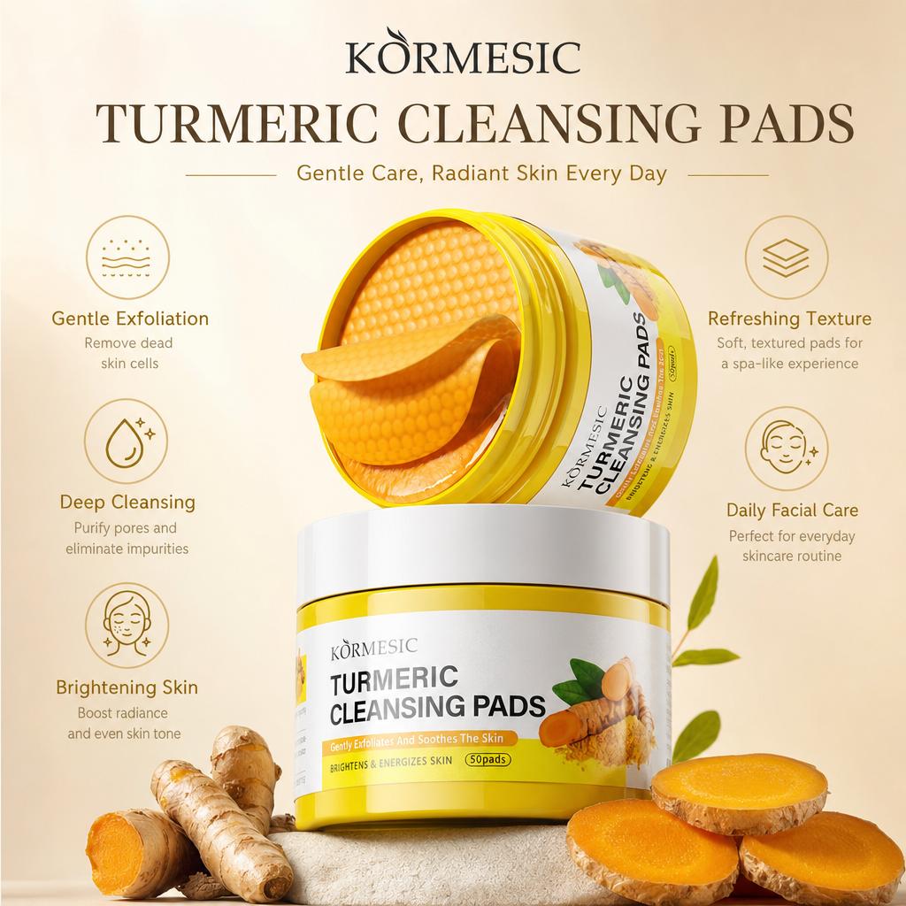 Turmeric Exfoliating Cleansing Pads with Salicylic Acid, Gentle Soothing Facial Pads for Pore Refining, Skin Radiance Boosting, Daily Skin Care for Dull & Acne‑Prone Complexion, 50 Pads Per Jar Skin Repair Facial Wash