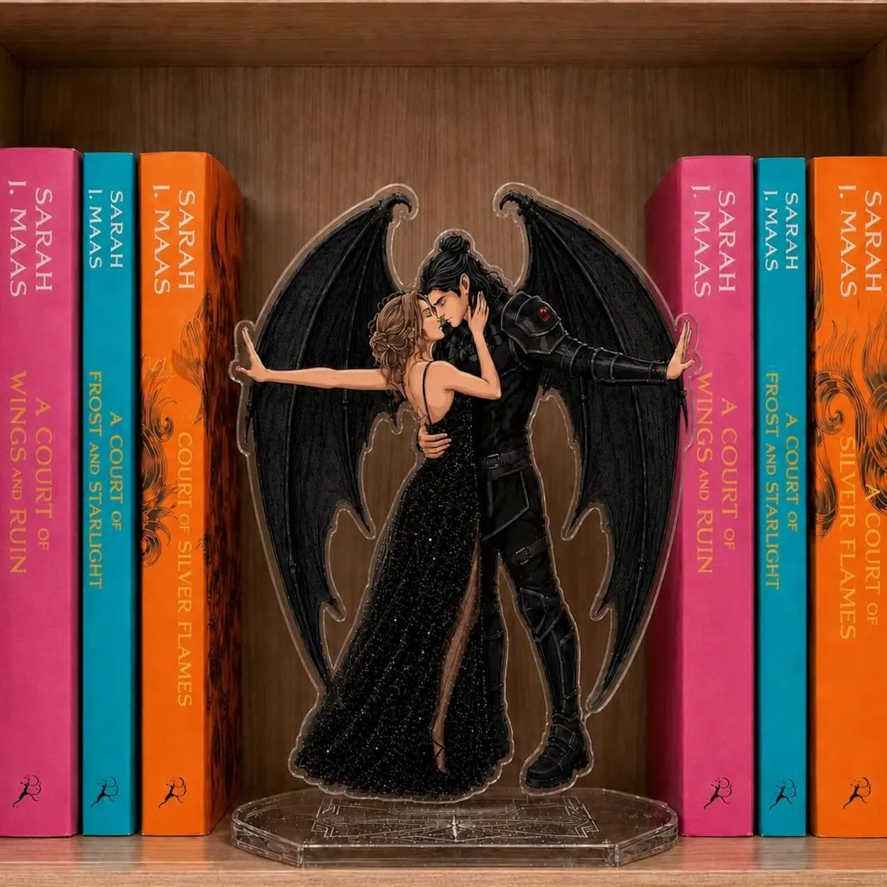 Nesta Archeron and Cassian Bookend Standee, ACOTAR Night Court Shelf Decor, Winged Fae Couple Acrylic Display, Fantasy Reader Gift