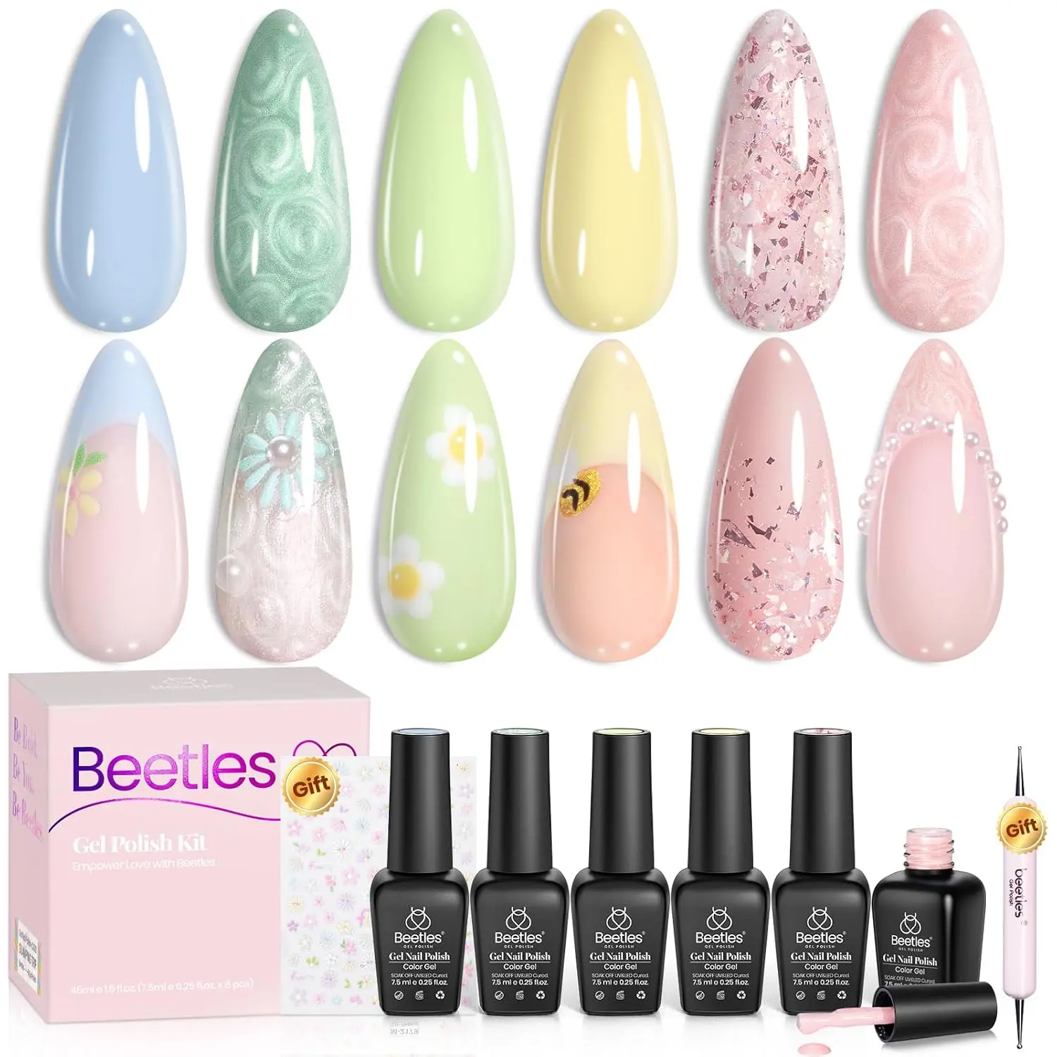 Beetles Pearl Nail Polish Set, Shimmer Mermaid Swirl Shell Thread Drawing Formula, DIY Manicure Cosmetic for Women, Gel X Nails #SpringTok Cuticle Care Easter Gift