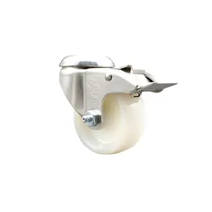 212 MAIN SCC-SS316BHTTL20S314-NYS 316 Stainless Steel Nylon Swivel Bolt Hole Caster, 3 in. White Lockable Swivel Wheels, Total Lock Brake, Lockable Wheels