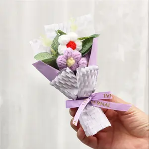 Handmade Crochet Puff Flower Bouquet, Wool Knit Mixed Flowers, Christmas Valentine's Day Mother's Day Gift, Birthday Present for Friends Teacher, Artificial Fiber Flower, artificial bouquets, Decorative