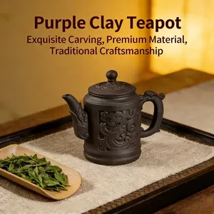 New Purple Clay Teapot with Dragon Carving, Handcrafted Traditional Chinese Zisha Tea Pot for Loose Leaf Tea, Ideal for Home & Tea Ceremony