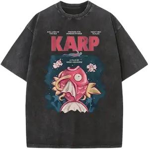 Jaws x Magikarp Shirt, Poke Shirt, Anime Shirt, Vintage Graphic Tee Unisex Size S- 3XL, Menswear Top, Womenswear Top, Casual Cotton Crewneck Short Sleeve Streetwear Grey Black